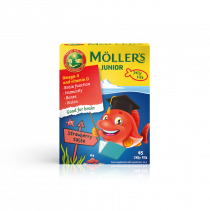 Möller’s Omega- 3 JUNIOR (zemeņu garša) zivju eļļas želejas zivtiņas, N45