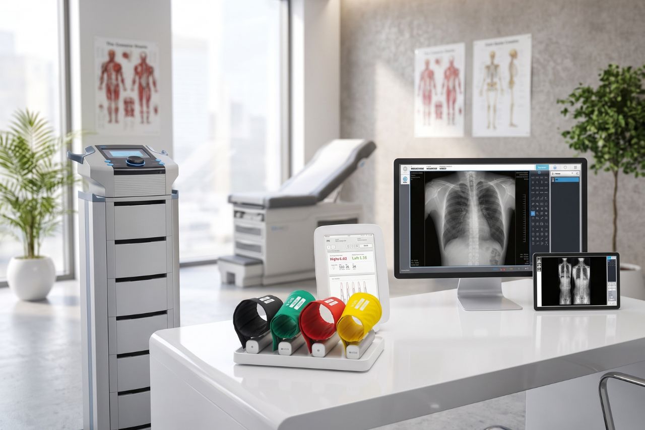 Modern medical and rehabilitation equipment in the doctor's office – MESI mTABLET and digital X-ray.